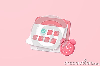 3d calendar marked date and time for reminder day in pink background. Calendar with todo list for schedule appointment, event day Vector Illustration