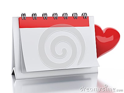 3d Calendar with red heart. Valentine's Day concept Stock Photo