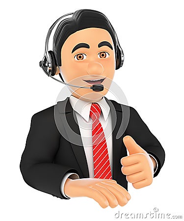 3D Call center employee with thumb up Cartoon Illustration