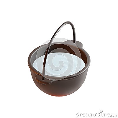 3d Camping Pot with Water or Soup Plasticine Cartoon Style. Vector Vector Illustration