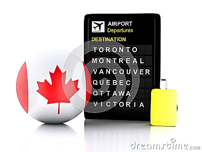 3d Canada airport board and travel suitcases on white backgroun Cartoon Illustration