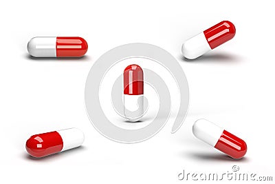 3D Capsule Pills in Various Angle Stock Photo