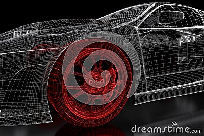 3D car mesh on a black Stock Photo