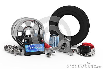 3d car parts set Cartoon Illustration