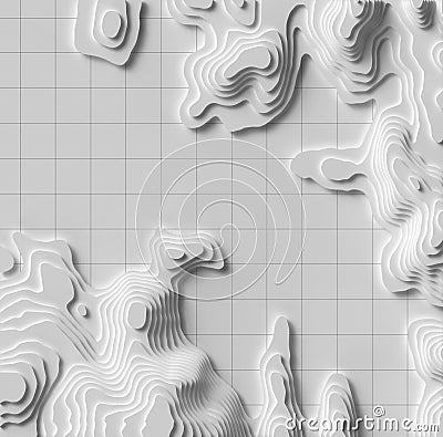 3D Cartography concep background. Rendering. Map line of topography. Topographic map. Map mockup infographics Stock Photo