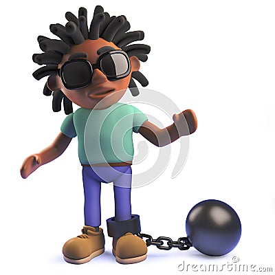 3d cartoon African rastafarian man in 3d with a ball and chain Stock Photo