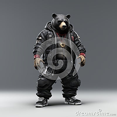 Hip-hop Inspired Japanese Black Bear In 3d Stock Photo