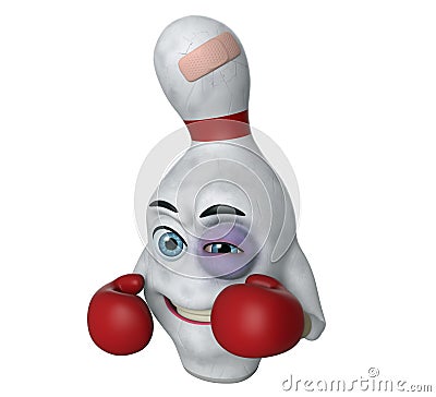 3D cartoon bowling pin with black eye Cartoon Illustration