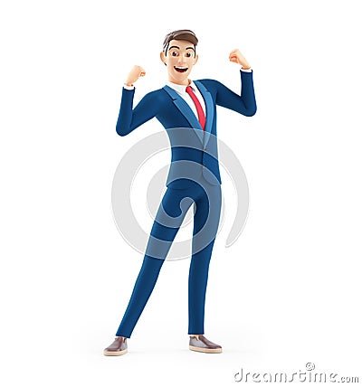 3d cartoon businessman flexing arm muscles Cartoon Illustration