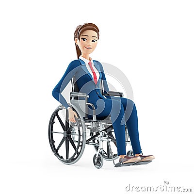 3d cartoon businesswoman sitting in wheelchair Cartoon Illustration