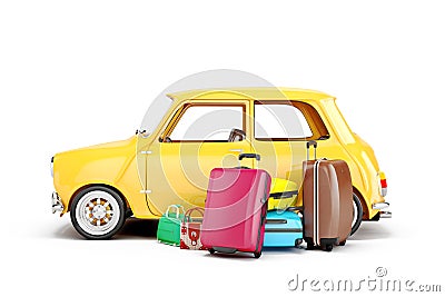 3d cartoon car and luggage Stock Photo