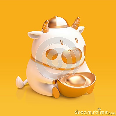 3d cartoon ceramic white cow Vector Illustration