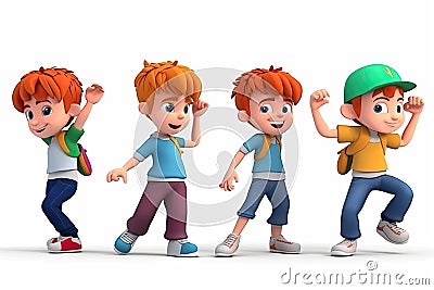 3D cartoon character kids, cute student group, dancing isolated on white and transparent background. Generative AI Stock Photo