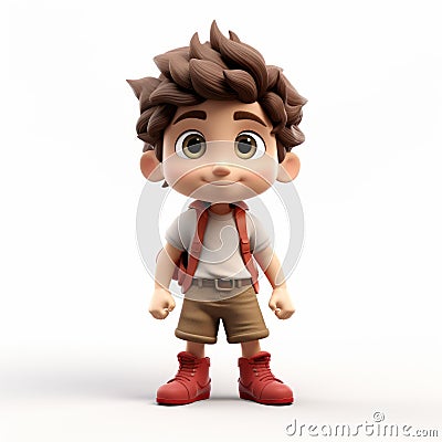 3d Cartoon Character Model Of A Little Kid With Backpack Stock Photo