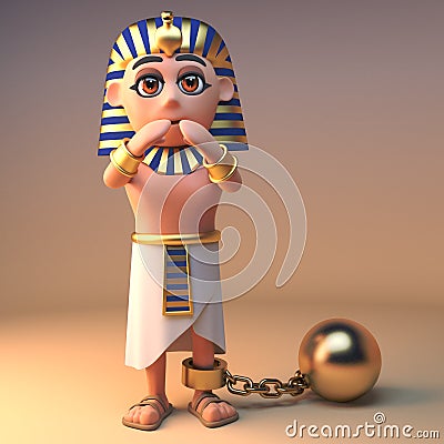 3d cartoon cleopatra tutankhamun Egyptian character with ball and chain, 3d illustration Cartoon Illustration