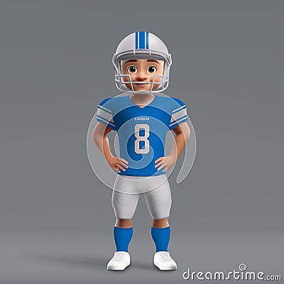 3d cartoon cute young american football player in Detroit Lions Stock Photo