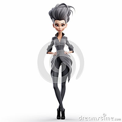 3d Cartoon Female Character With Pompadour Hairstyle On White Background Stock Photo