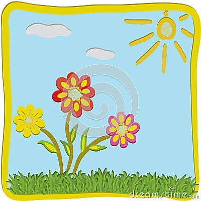 3d cartoon floral greeting childish card Vector Illustration