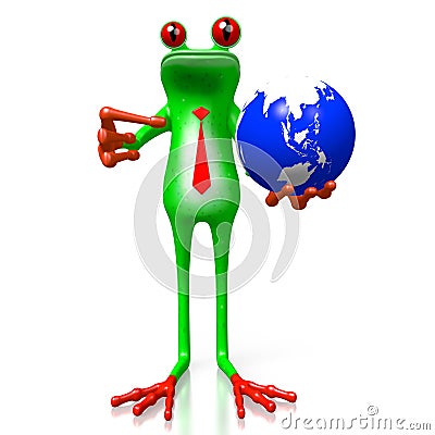 3D cartoon frog - Earth concept Stock Photo