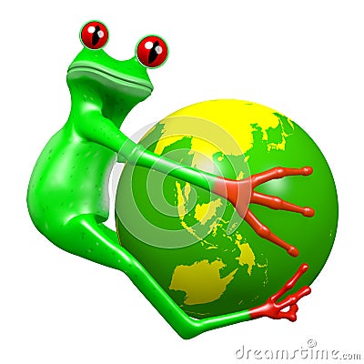 3D cartoon frog - Earth concept Stock Photo