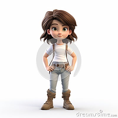 3d Cartoon Girl Lily: Foreshortened Illustration With Strong Facial Expression Stock Photo