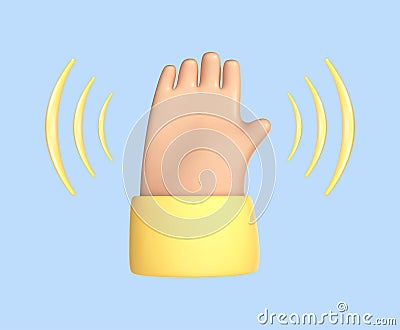 3D cartoon hand waving icon. Hand gesture. Hello and Goodbye symbol. Vector 3d illustration Vector Illustration