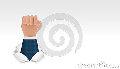 3D cartoon illustration hands gesture of businessmen fist breaking paper, isolated on white background. Vector Illustration