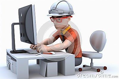 3d cartoon, male worker white background, Generative ai Stock Photo