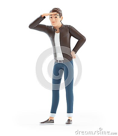 3d cartoon man looking far ahead Cartoon Illustration