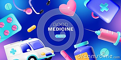 3D Cartoon Medicine Frame Vector Illustration