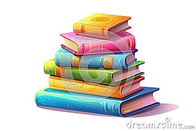 3D Cartoon Stack Of Books On White Background. Generative AI Stock Photo