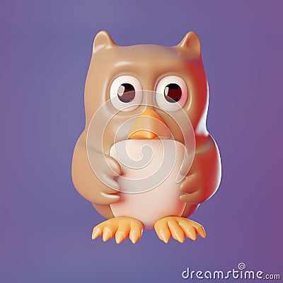 3d cartoon wise old owl wings held in front, 3d illustration Cartoon Illustration