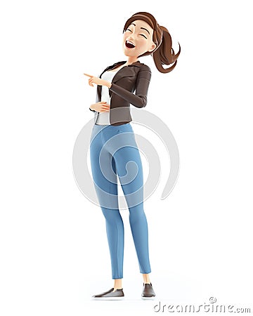 3d cartoon woman laughing standing Cartoon Illustration