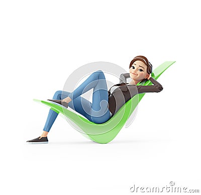 3d cartoon woman lying down on check mark Cartoon Illustration