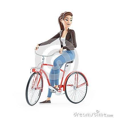 3d cartoon woman riding bicycle Cartoon Illustration