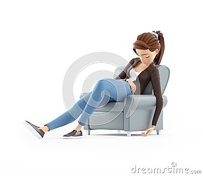 3d cartoon woman sleeping in armchair Cartoon Illustration