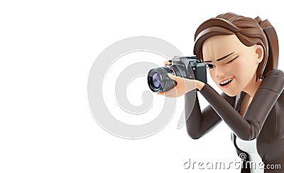 3d cartoon woman taking photo with camera Cartoon Illustration