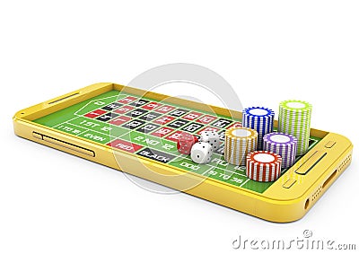 3d casino concept, smartphone and chips Stock Photo