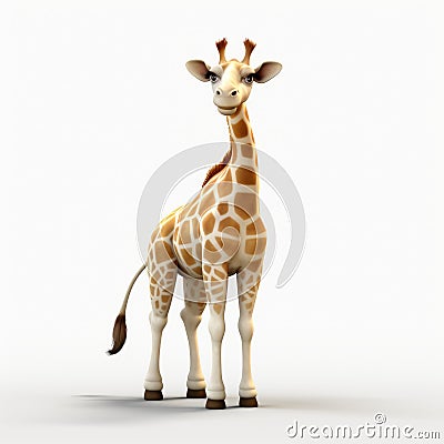 3d Cel Shaded Giraffe Posed Against White Background Stock Photo