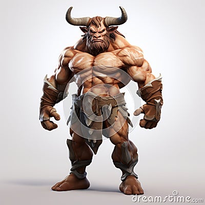 3d Cel Shaded Minotaur Portrait On White Background Stock Photo