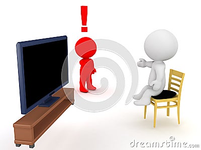 3D Character is angry that his friend is lazy and watches too mu Stock Photo