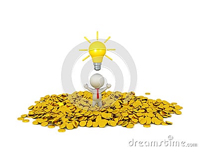 3D Character Businessman wearing Tie with Light Bulb Idea and Go Stock Photo