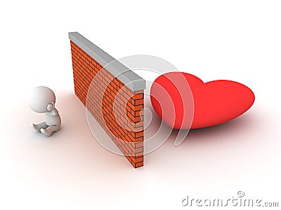 3D Character can`t find love Stock Photo