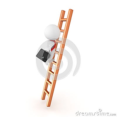 3D Character climbing the corporate ladder Stock Photo