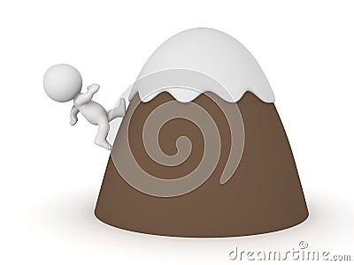 3D Character climbing on top of cartoon mountain Stock Photo