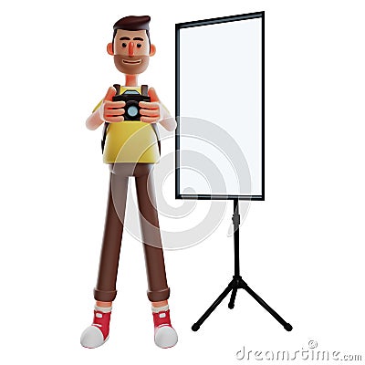 3D character design photographer and camera lighting Cartoon Illustration