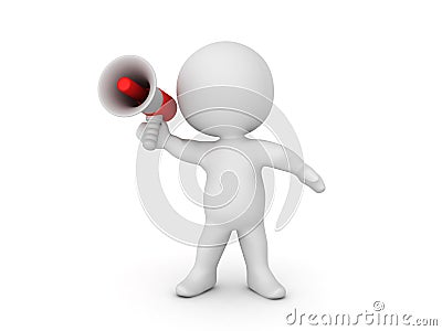 3D Character in a dynamic pose and holding a bullhorn Stock Photo