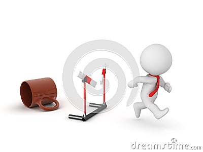 3D Character Energized and Running Through Barrier Stock Photo