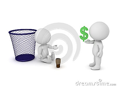 3D Character giving money to homeless person Stock Photo