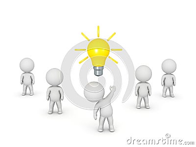 3D Character in a Group has an Idea Stock Photo